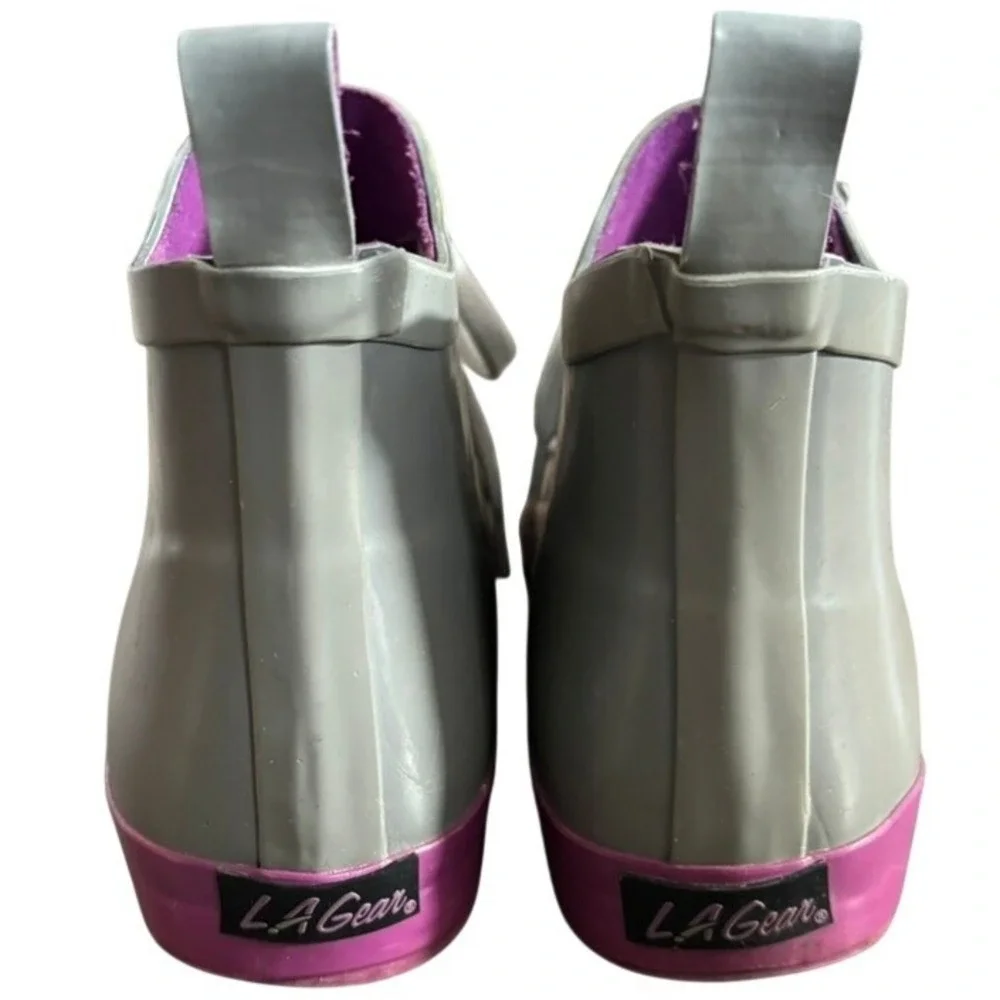 VTG 90's LA Gear Sneaker Rain‎ Boots Sz 7  Lace Up Galoshes Gray Purple